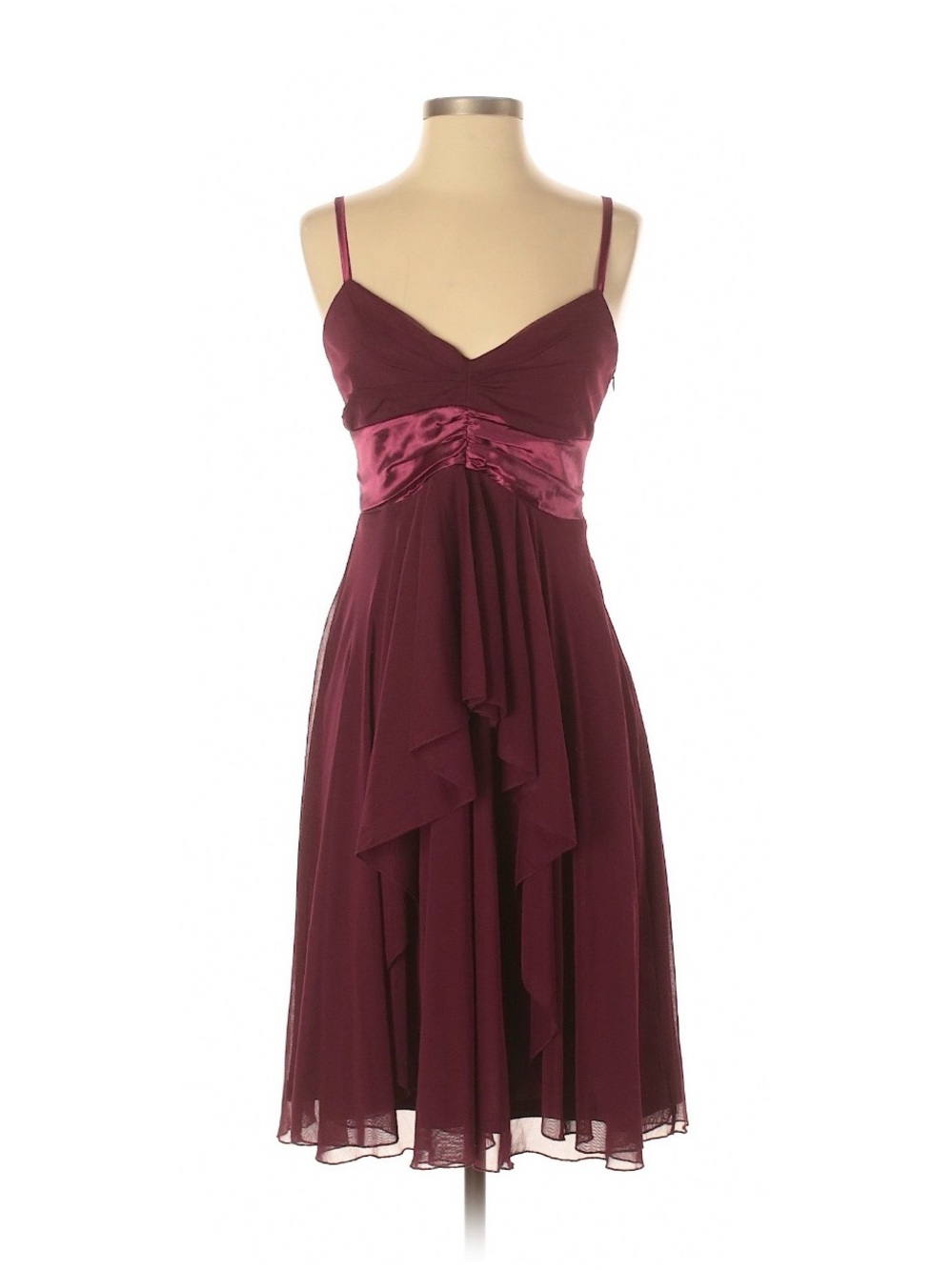 VENUS Women’s Burgundy Spaghetti Strap Cocktail Dress With Satin Accent